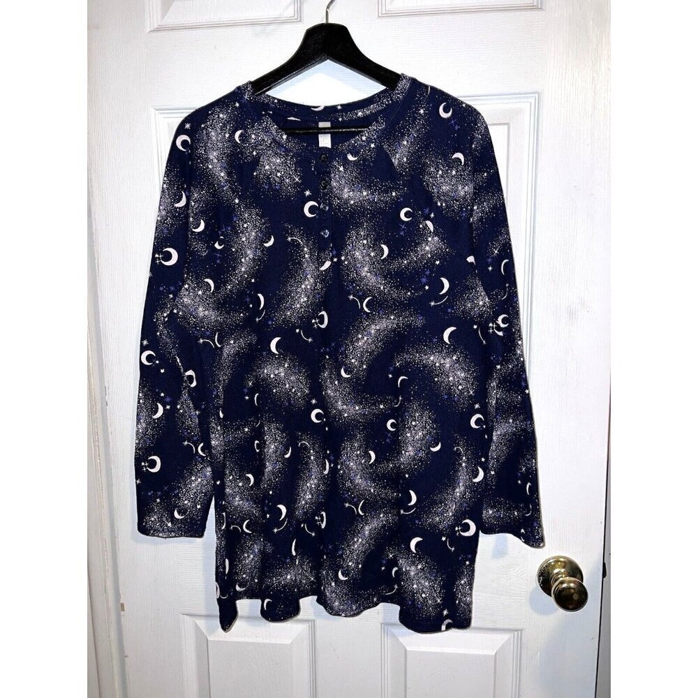 SLEEP by Cacique Womens Celestial Print Henley Thermal Pajama Shirt Sz 14/16